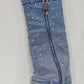 Rhinestone Embellished Denim Padlock Detail Folded Wedge Heel Knee High Boots - Light Blue
