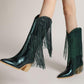Metallic Patent Sequined Fringe Western Mid-Calf Bootie - Green