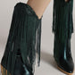 Metallic Patent Sequined Fringe Western Mid-Calf Bootie - Green
