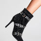 Diamante Rhinestone-Embellished Stud Buckle Point Toe Stiletto Heeled Ankle Boots