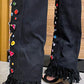 Denim Gem Embellished Fringe Folded Knee High Stiletto Boots - Black