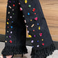 Denim Gem Embellished Fringe Folded Knee High Stiletto Boots - Black