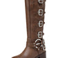 Buckle Strap Detail Mid-Calf Chunky Biker Boots - Brown
