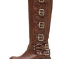 Buckle Strap Detail Mid-Calf Chunky Biker Boots - Brown