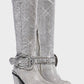 Shine Rhinestone Studded Knee High Block Heel Western Cowboy Boots