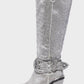 Shine Rhinestone Studded Knee High Block Heel Western Cowboy Boots