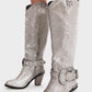 Shine Rhinestone Studded Knee High Block Heel Western Cowboy Boots