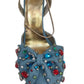 Colorful Rhinestone Gem-Embellished Bow Pump In Denim