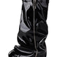 Patent Wrapped Padlock Zip Detail Folded Knee High Wedge Chunky Biker Boots - Black