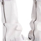 Patent Wrapped Padlock Zip Detail Folded Knee High Wedge Chunky Biker Boots - White