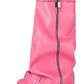 Wrapped Padlock Zip Detail Folded Knee High Wedge Chunky Biker Boots - Pink