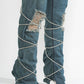 Rhinestone Rope Wrap Lace Up Fold Over Over The Knee Boots - Blue