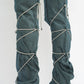 Rhinestone Rope Wrap Lace Up Fold Over Over The Knee Boots - Blue