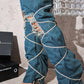 Rhinestone Rope Wrap Lace Up Fold Over Over The Knee Boots - Blue