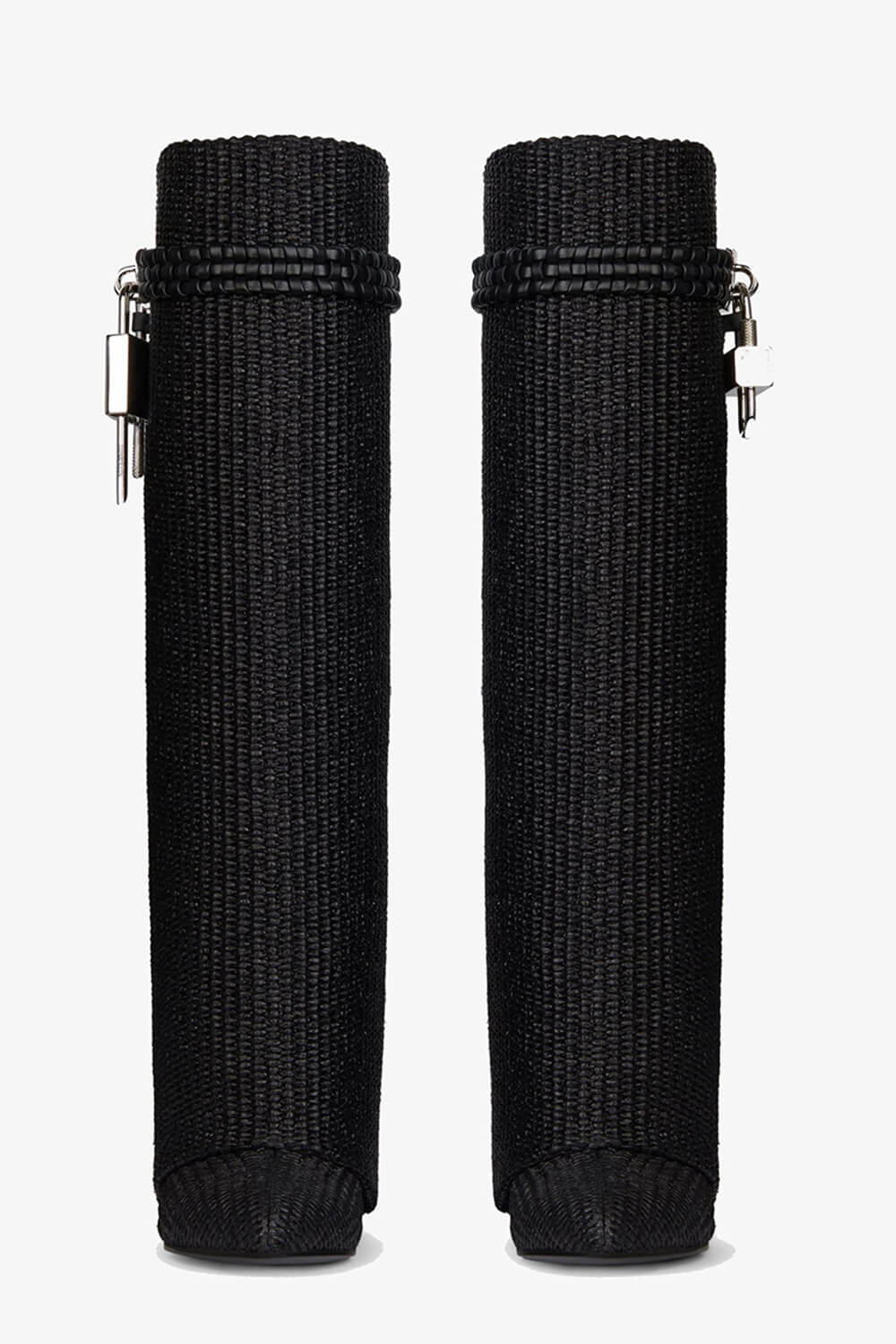 Raffia Padlock Detail Folded Wedge Heel Knee High Boots - Black