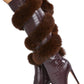 Crocodile Wrap Around Fur Kneed High Pointed Toe Stiletto Heeled Boots - Brown