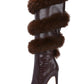 Crocodile Wrap Around Fur Kneed High Pointed Toe Stiletto Heeled Boots - Brown