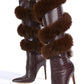 Crocodile Wrap Around Fur Kneed High Pointed Toe Stiletto Heeled Boots - Brown