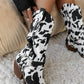 Cow Buckle Strap Detail Mid-Calf Western Boots - Black