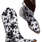 Cow Buckle Strap Detail Mid-Calf Western Boots - Black