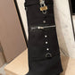 Denim Fold Over Wedge Boots With Pocket And Buckles - Black