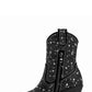 Rhinestones Embellished Faux Leather Western Cowboy Pointed Toe Block Heeled Ankle Boots