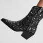 Rhinestones Embellished Faux Leather Western Cowboy Pointed Toe Block Heeled Ankle Boots