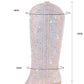 Rhinestones Embellished Western Cowboy Mid-Calf Pointed Toe Block Heeled Boots - Nude