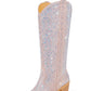 Rhinestones Embellished Western Cowboy Mid-Calf Pointed Toe Block Heeled Boots - Nude