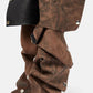Denim Ruffled Popper Detail Knee High Stiletto Boots - Brown