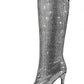 Silve Rhinestone Western Knee High Stiletto Boots
