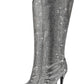 Silve Rhinestone Western Knee High Stiletto Boots