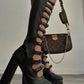 Faux Leather Multi Strap Fastened Up Platform Knee High Boots