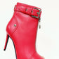 Faux Leather Buckled Eyelet Front Zip Ankle Boots - Red