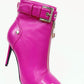Faux Leather Buckled Eyelet Front Zip Ankle Boots - Hot Pink
