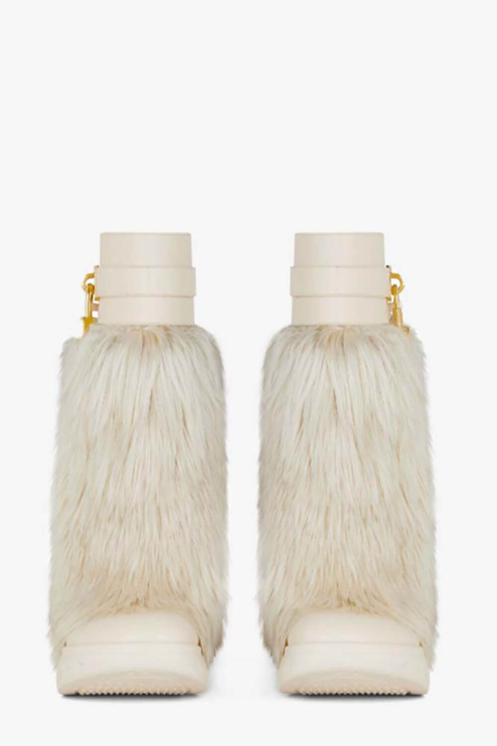 Faux Fur Padlock Detail Folded Chunky Sole Biker Ankle Boots - White