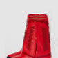 Western Cowboy Fold Over Pointed Toe Block Heel Ankle Boots - Red
