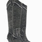 Rhinestone Denim Pointed Toe Cowboy Boots With Frayed Seam Details
