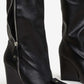Buckle Detail Square Toe Blue Wedge Heel Knee High Long Boots - Black