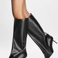 Black Faux Leather Sculptural Pointed Toe Stiletto Boots