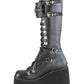 Buckle Strap Lace Up Front Knee High Wedge Platform Boots With Ring Details - Black