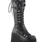 Buckle Strap Lace Up Front Knee High Wedge Platform Boots With Ring Details - Black