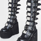 Multi Buckle Strap Knee High Chunky Platform Boots - Black