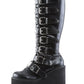 Multi Buckle Strap Knee High Chunky Wedge Platform Boots - Black