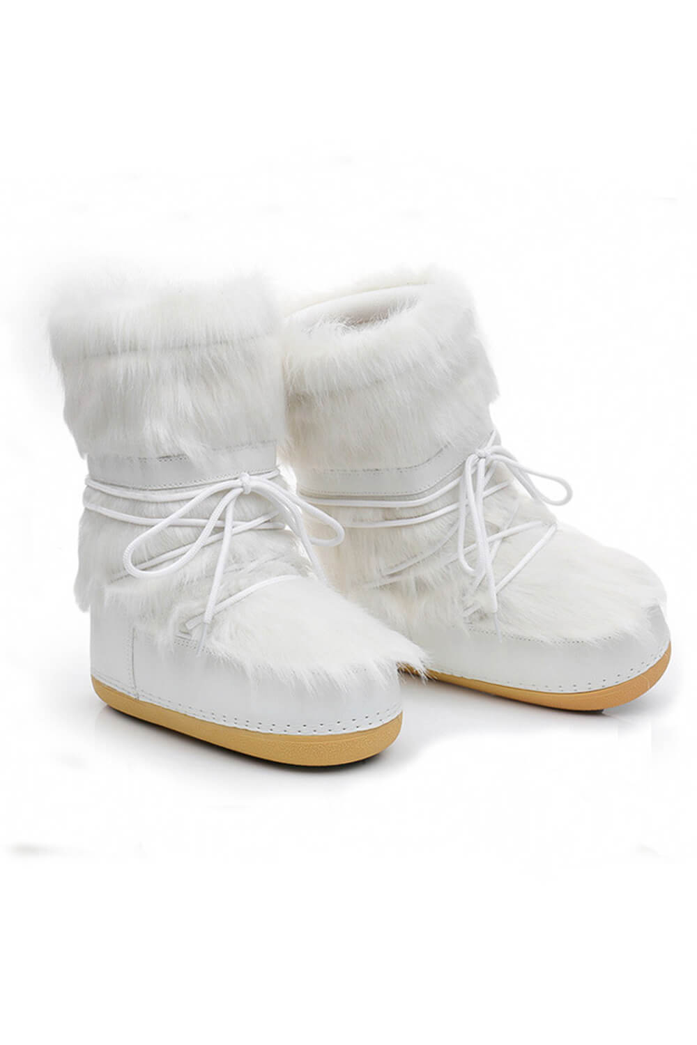 Faux Fur-Trimmed Lace Up Rubber Snow Boots