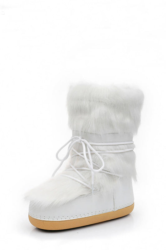 Faux Fur-Trimmed Lace Up Rubber Snow Boots
