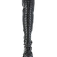 Buckle Strap Lace Up Front Over The Knee Wedge Platform Boots - Black