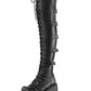 Buckle Strap Lace Up Front Over The Knee Wedge Platform Boots - Black