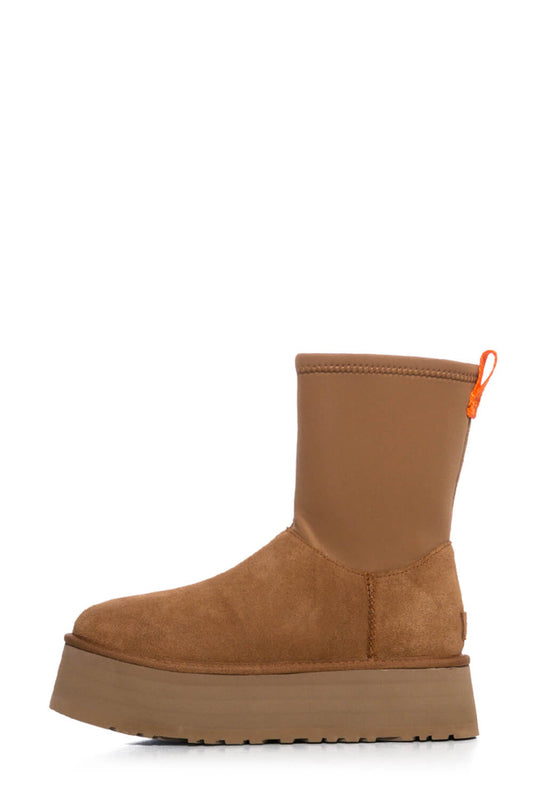 Suede Stretch Zipper Flatform Ankle Boots - Chestnut