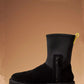 Suede Stretch Zipper Flatform Ankle Boots - Black
